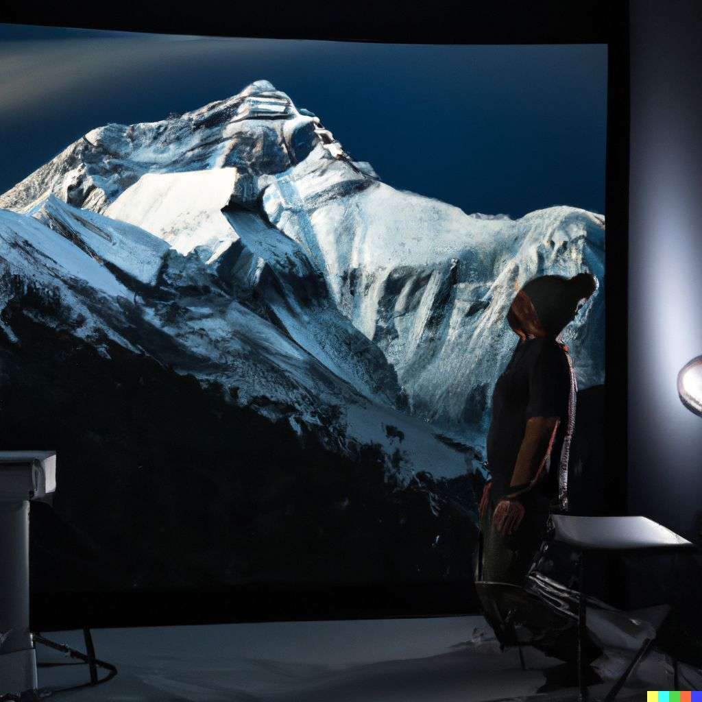 someone gazing at Mount Everest in a professional photography studio